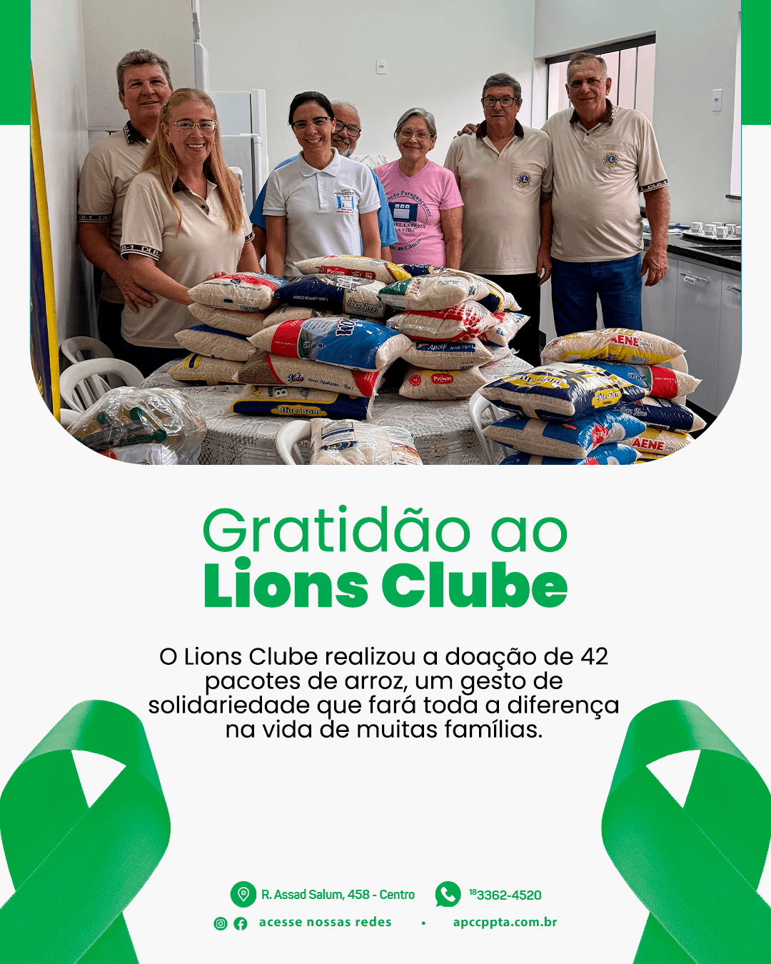 Agradecimento ao Lions Clube